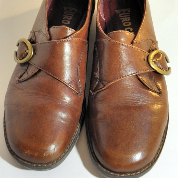 EUROCLUB Vintage Brown Leather Buckle Shoes Sz 6.5 - Picture 2 of 4